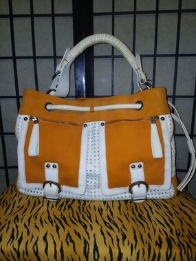 Baldinini Orange and White Satchel with Stud Detailing